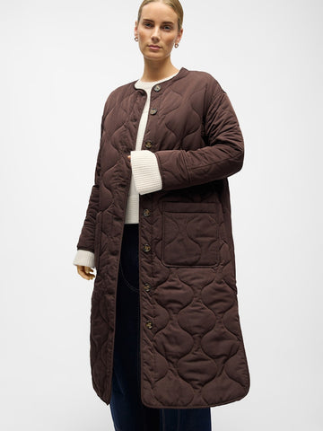 OBJECT Long Quilted Coat in Brown