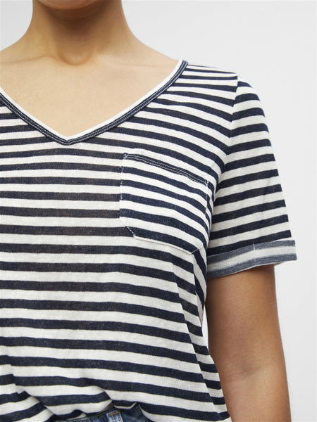 Object Striped V-Neck T-Shirt in Navy