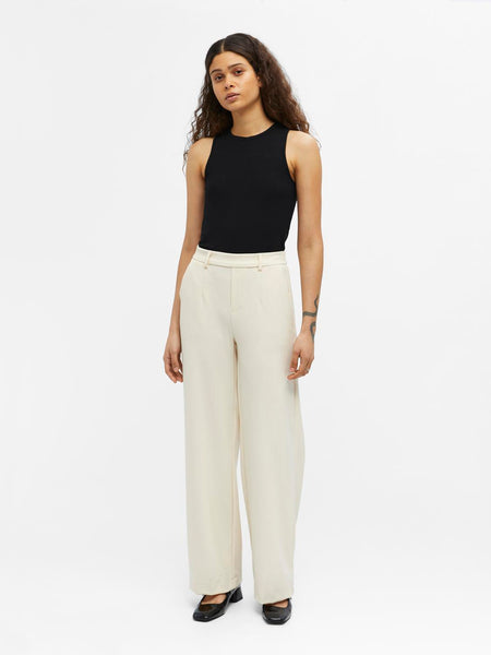 Object Wide Leg Tailored Trousers in Cream