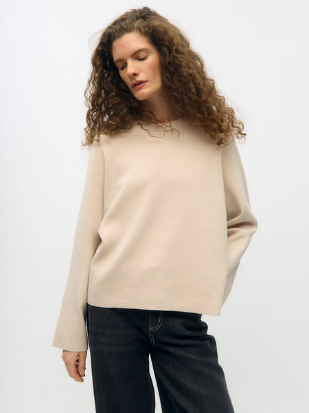 OBJECT Knitted O-Neck Jumper in Beige