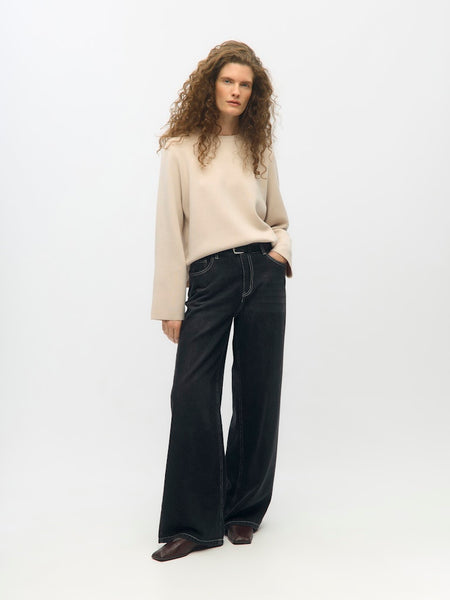 OBJECT Knitted O-Neck Jumper in Beige