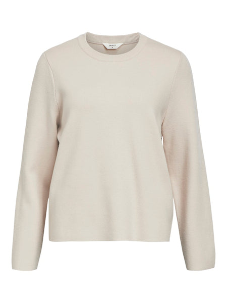 OBJECT Knitted O-Neck Jumper in Beige