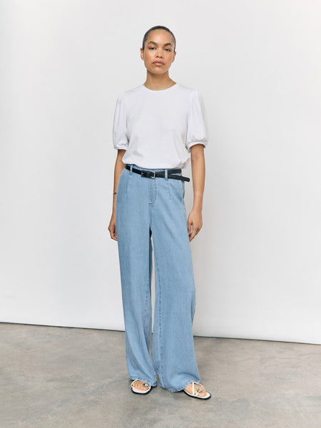 Object Wide Leg Loose Trousers in Light Blue Denim