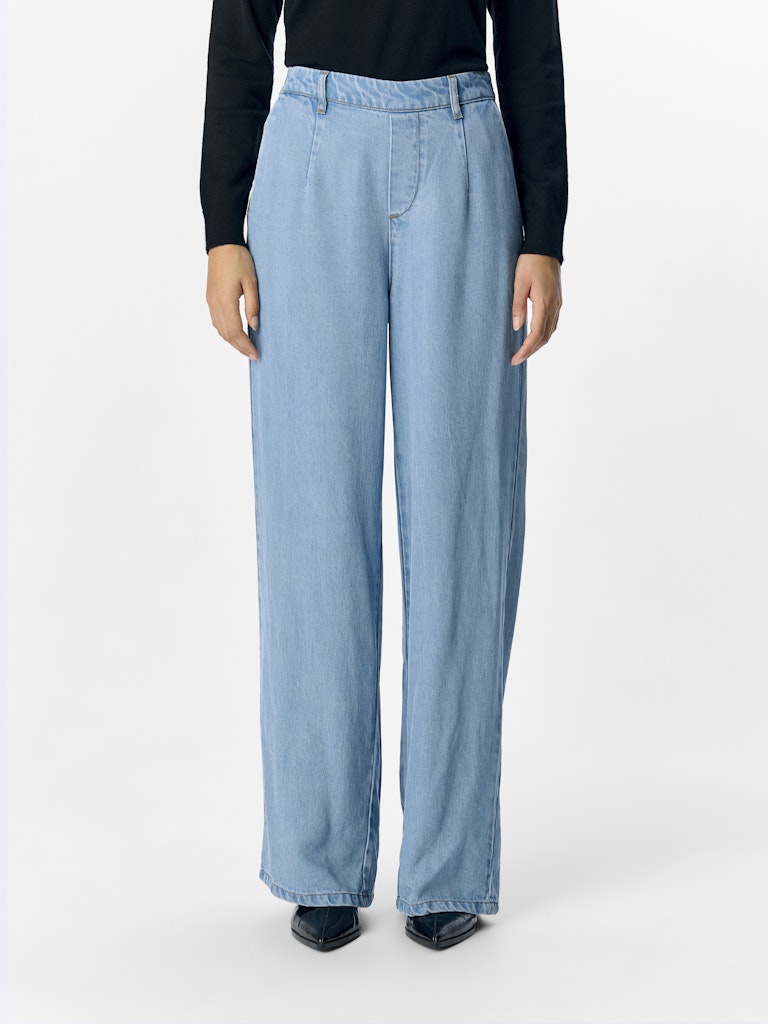 Object Wide Leg Loose Trousers in Light Blue Denim