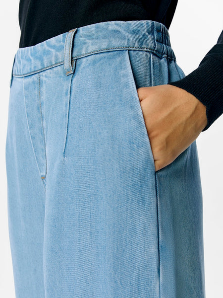 Object Wide Leg Loose Trousers in Light Blue Denim