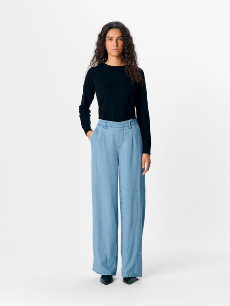 Object Wide Leg Loose Trousers in Light Blue Denim