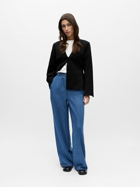 OBJECT Wide Leg Loose Fit Trousers in Medium Blue