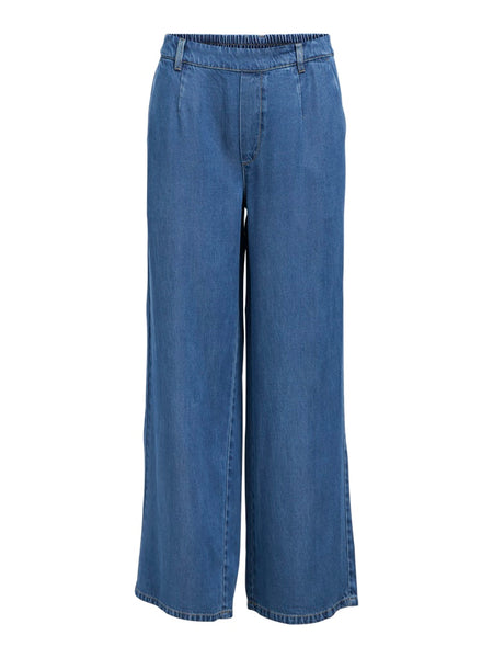 OBJECT Wide Leg Loose Fit Trousers in Medium Blue