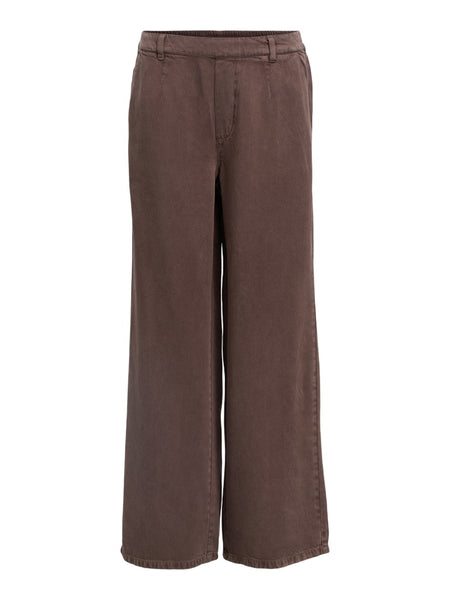 OBJECT Wide Leg Denim Look Trousers in Brown