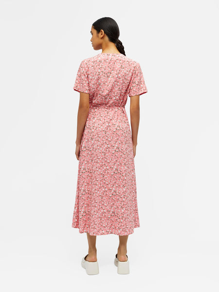 Object Long Floral Wrap Dress in Pink