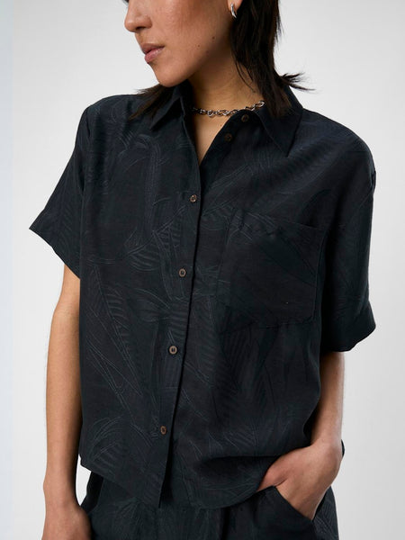 Object Textured Floral Short Sleeve Shirt in Black