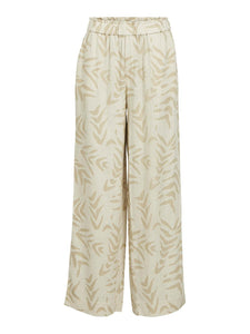 Object Printed Wide Leg Linen Blend Trousers in Beige