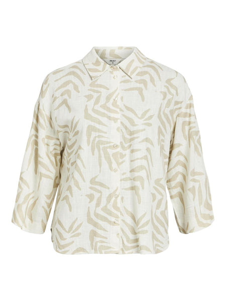 Object Printed 3/4 Sleeve Lined Blend Shirt in Beige