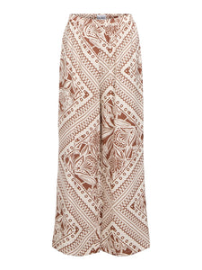 OBJECT Floral Pattern Wide Leg Trousers in Brown