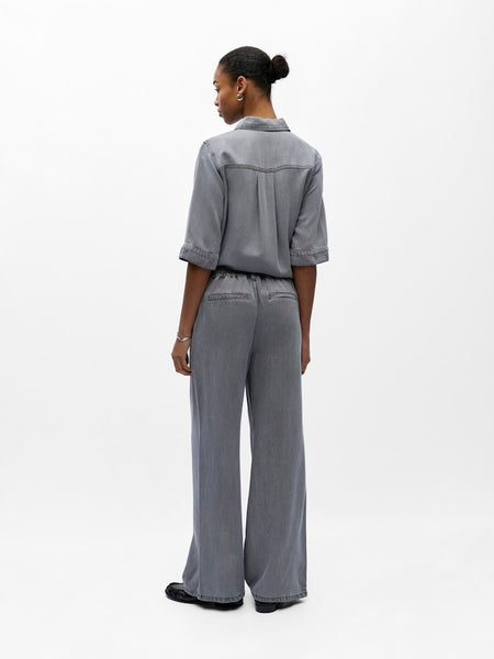 OBJECT Wide Leg Loose Fit Trousers in Grey