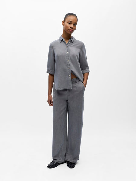 OBJECT Wide Leg Loose Fit Trousers in Grey