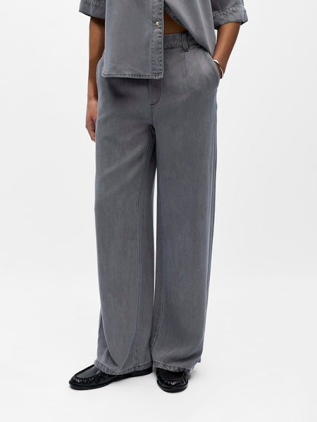 OBJECT Wide Leg Loose Fit Trousers in Grey