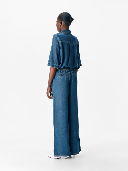 OBJECT Wide Leg Loose Fit Trousers in Dark Blue