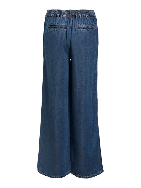 OBJECT Wide Leg Loose Fit Trousers in Dark Blue