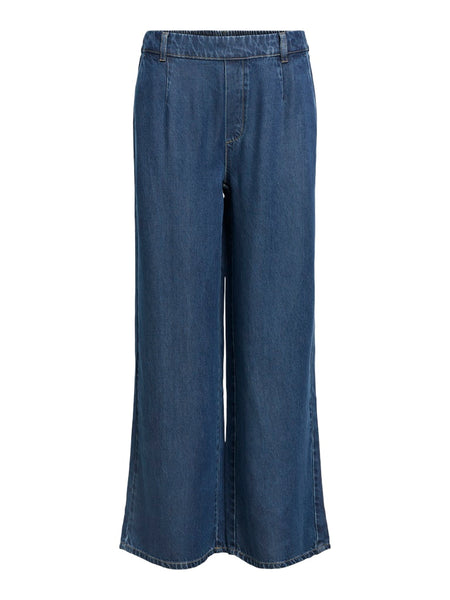 OBJECT Wide Leg Loose Fit Trousers in Dark Blue