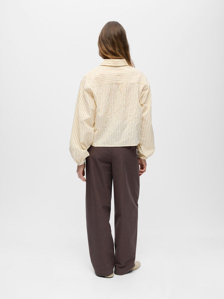 OBJECT Striped Embroidered Balloon Sleeve Shirt in Yellow