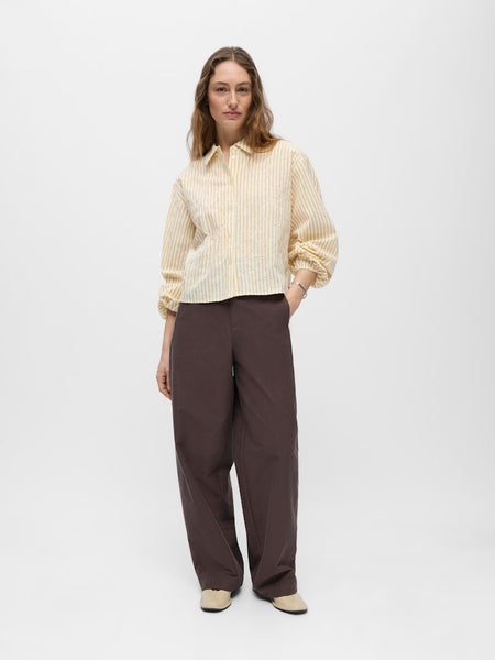 OBJECT Striped Embroidered Balloon Sleeve Shirt in Yellow