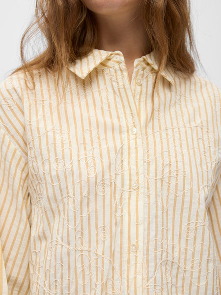 OBJECT Striped Embroidered Balloon Sleeve Shirt in Yellow
