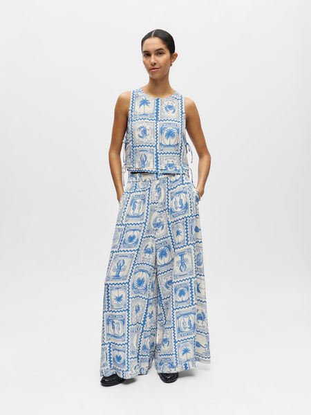 OBJECT Patterned Wide Leg Trousers in Blue