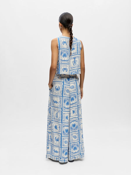 OBJECT Patterned Wide Leg Trousers in Blue