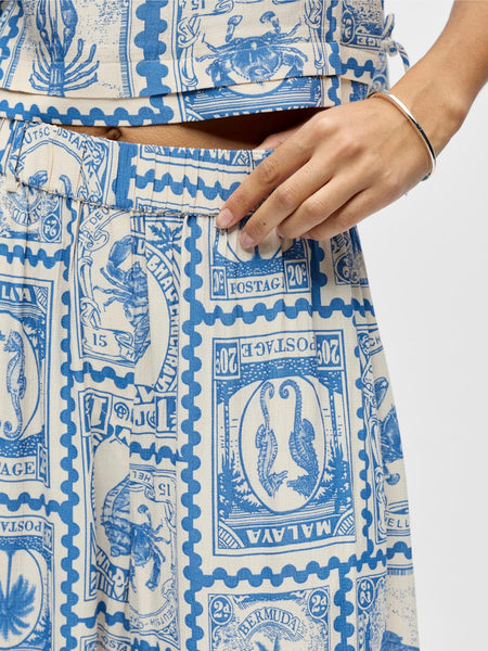 OBJECT Patterned Wide Leg Trousers in Blue