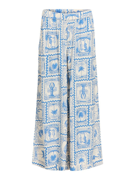 OBJECT Patterned Wide Leg Trousers in Blue