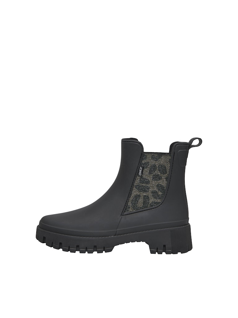 ONLY Short Leopard Detail Rain Boots in Black