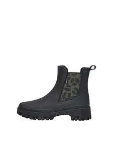 ONLY Short Leopard Detail Rain Boots in Black