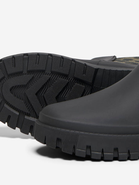 ONLY Short Leopard Detail Rain Boots in Black