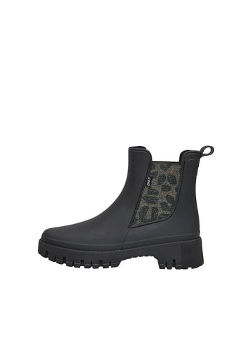 ONLY Short Leopard Detail Rain Boots in Black