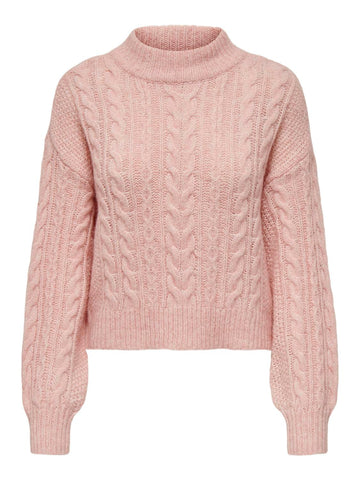 Only Cable Knit High Neck Jumper in Pink