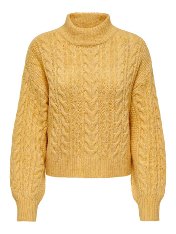 Only Cable Knit High Neck Jumper in Yellow