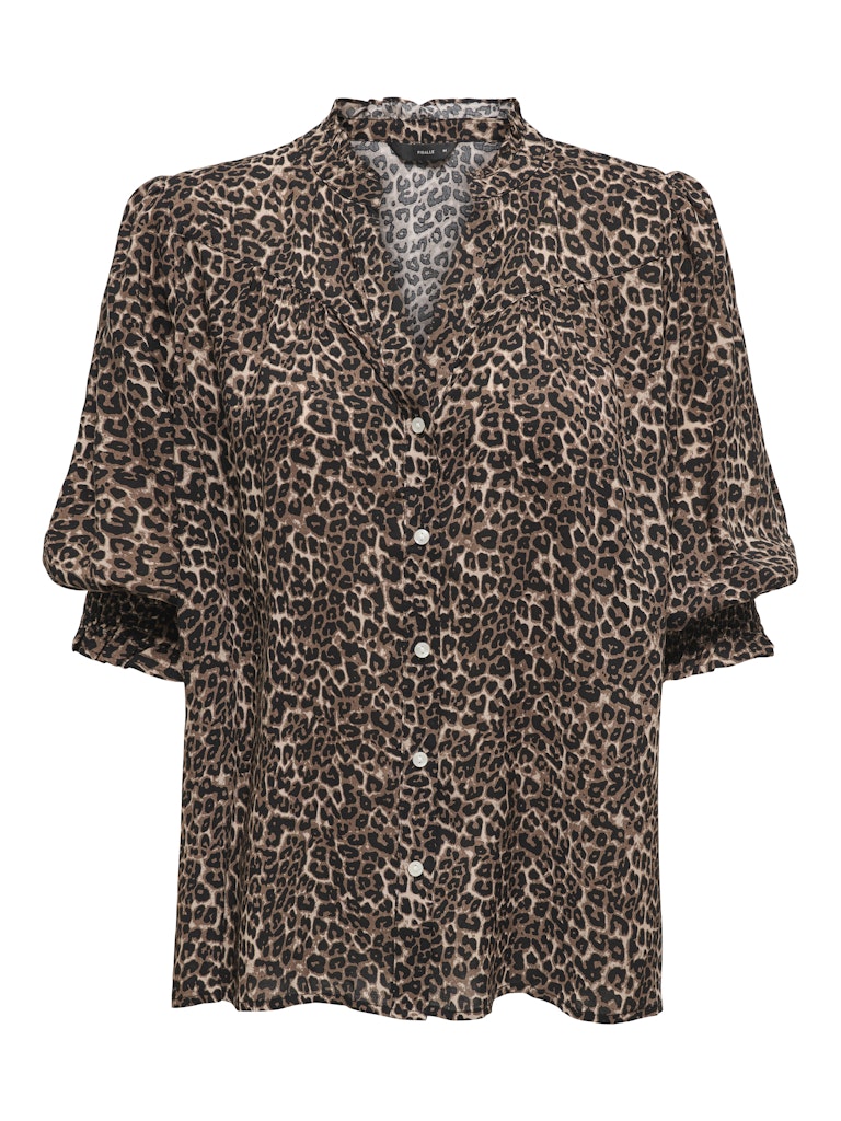 ONLY Leopard Print 3/4 Sleeve Shirt in Brown