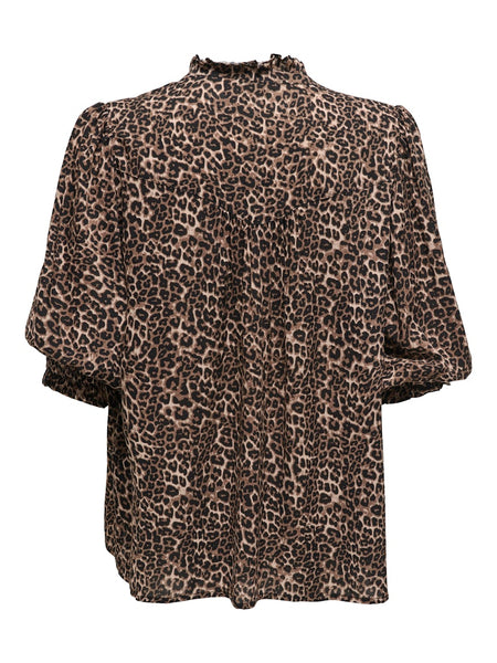 ONLY Leopard Print 3/4 Sleeve Shirt in Brown