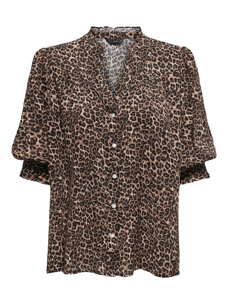 ONLY Leopard Print 3/4 Sleeve Shirt in Brown