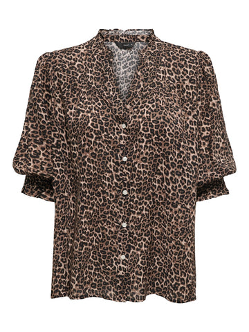 ONLY Leopard Print 3/4 Sleeve Shirt in Brown