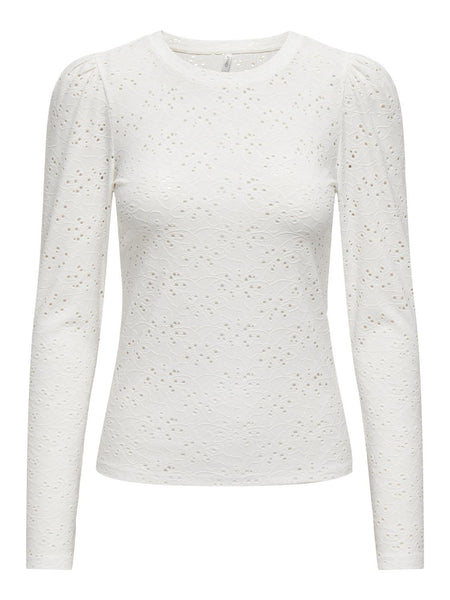 Only Long Sleeve Lace Detail Top in White