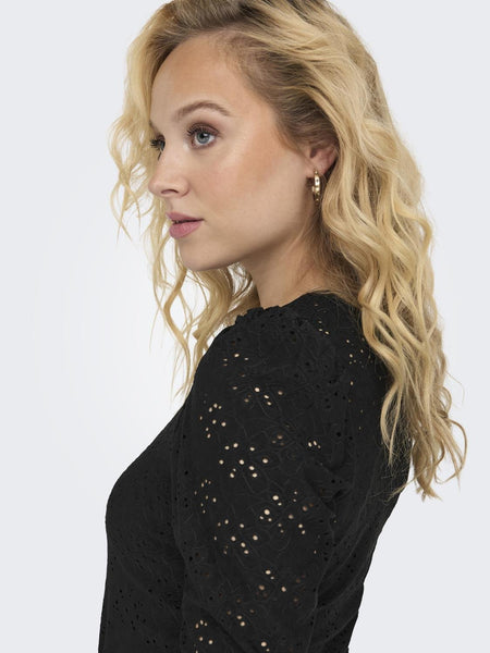 Only Long Sleeve Lace Detail Top in Black
