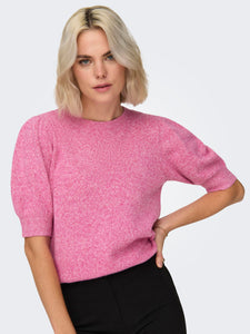 Only Short Sleeve Knitted O-Neck Jumper in Pink