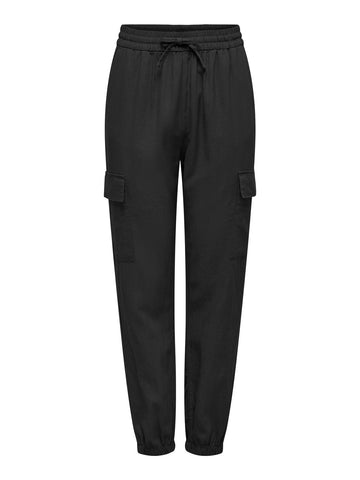 Only Linen Blend Cargo Trousers in Black