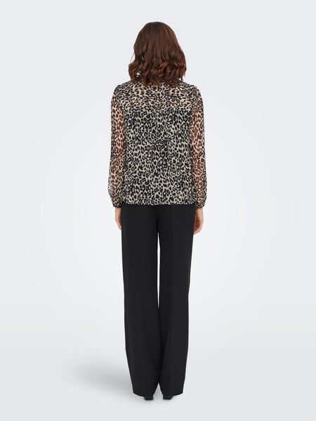 ONLY Leopard Print Tie Neck Blouse in Black