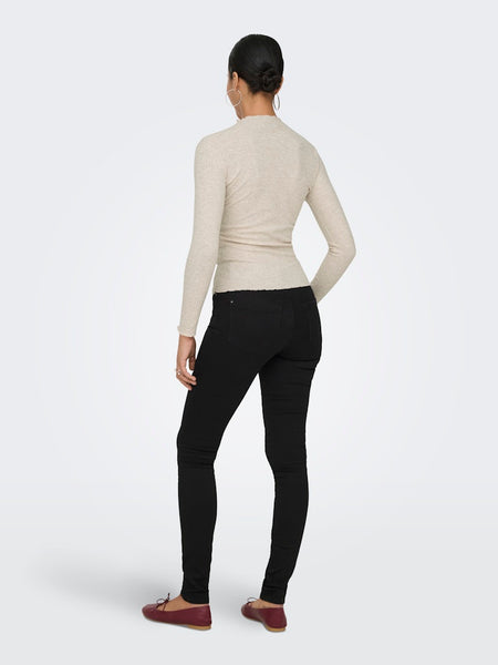 ONLY Ribbed Long Sleeve High Neck Top in Beige
