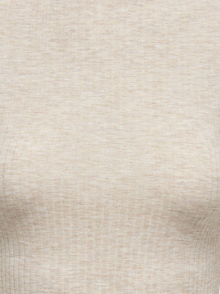 ONLY Ribbed Long Sleeve High Neck Top in Beige