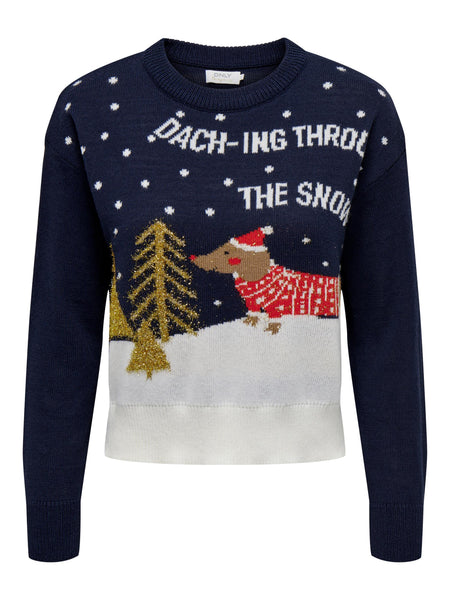 Only Dach-ing Through The Snow Christmas Jumper in Navy