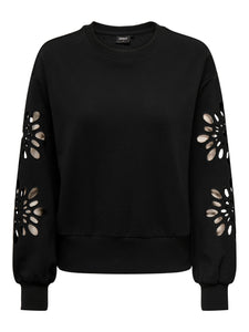 Only Embroidered Sleeve Sweatshirt in Black